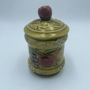 Lefton Dining/ vintage Lefton Relish /Jam Jar 4127 deep gold glaze Fruit